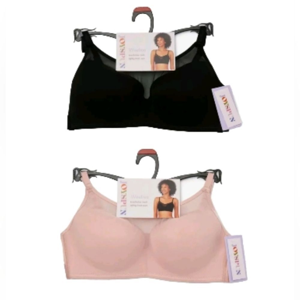 NWT 2-pk Womens Sz S Joyspun Cooling Mesh Wirefree Bra Lightly Padded Pink Black